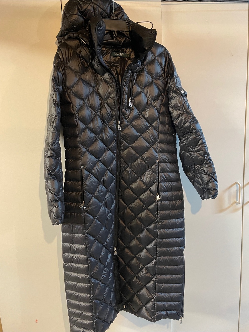 Lauren Ralph Lauren Black Long Quilted Hooded Puffer Coat PACKABLE!